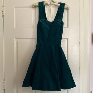 Hell Bunny Forest Green Corduroy Pinafore Dress